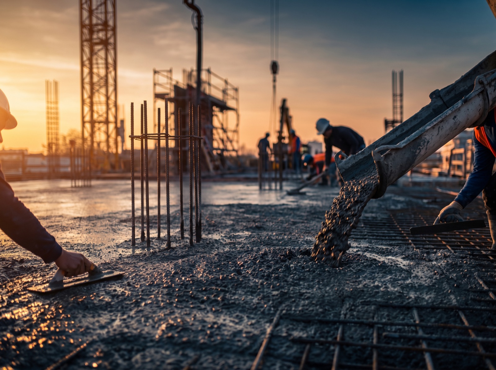 Foundation pour in progress at an active construction site