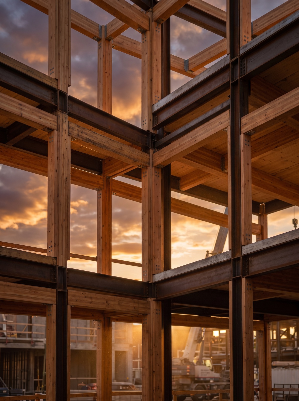 Structural framing detail against the sky